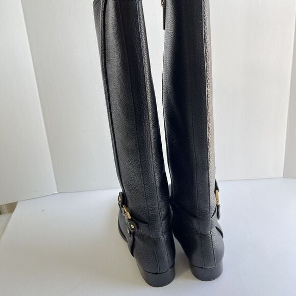 Tory Burch Black Leather Amanda Tall Riding Boots Size 6.5 Big Logo - Picture 7 of 16
